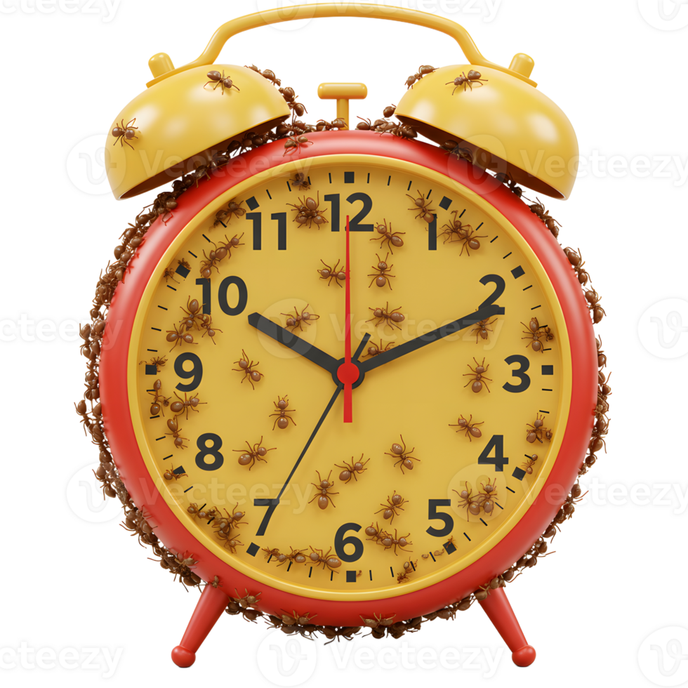 Alarm Clock Infested with Ants Depicting Time Pressure and Urgency png