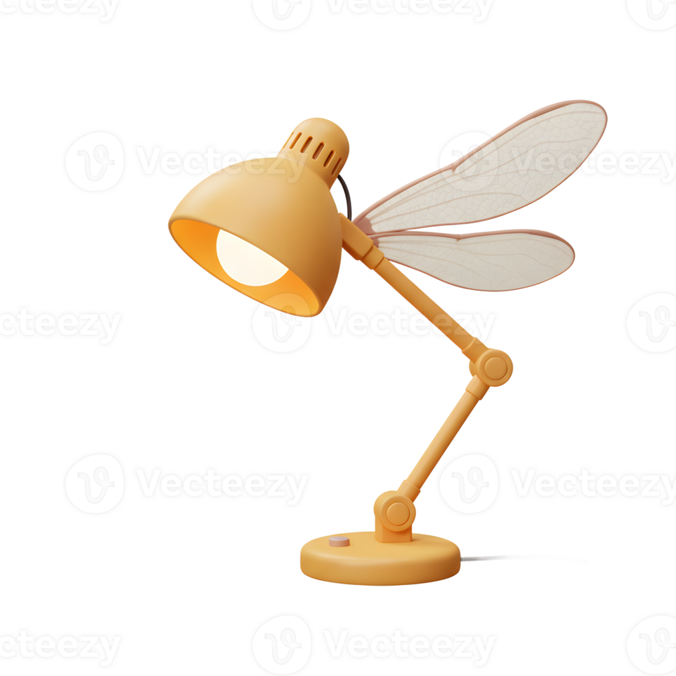 A charming yellow desk lamp features translucent dragonfly wings, casting a warm, inviting glow. Perfect for a playful yet sophisticated space. png
