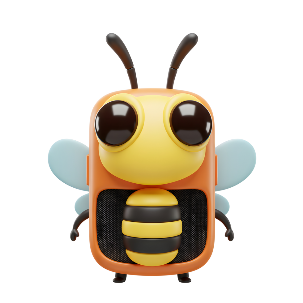 Meet this cute cartoon bee, a 3D rendered speaker with big eyes and a cheerful expression. Its vibrant colors and playful design bring joy png