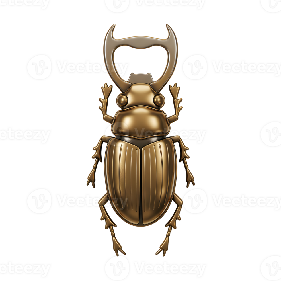 A gleaming golden stag beetle elegantly transforms into a functional bottle opener. Its smooth, metallic finish and intricate details create a sophisticated and unique bar accessory. png