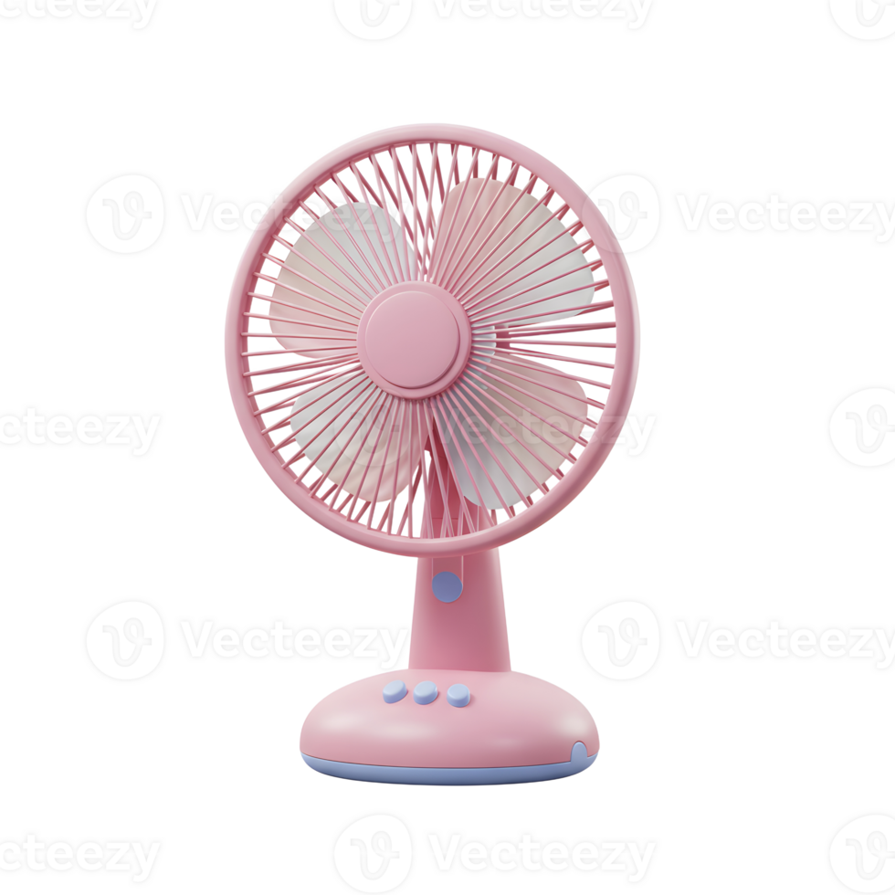 A charming, pastel pink desk fan offers a gentle breeze. Its minimalist design and soft color create a calming atmosphere. png