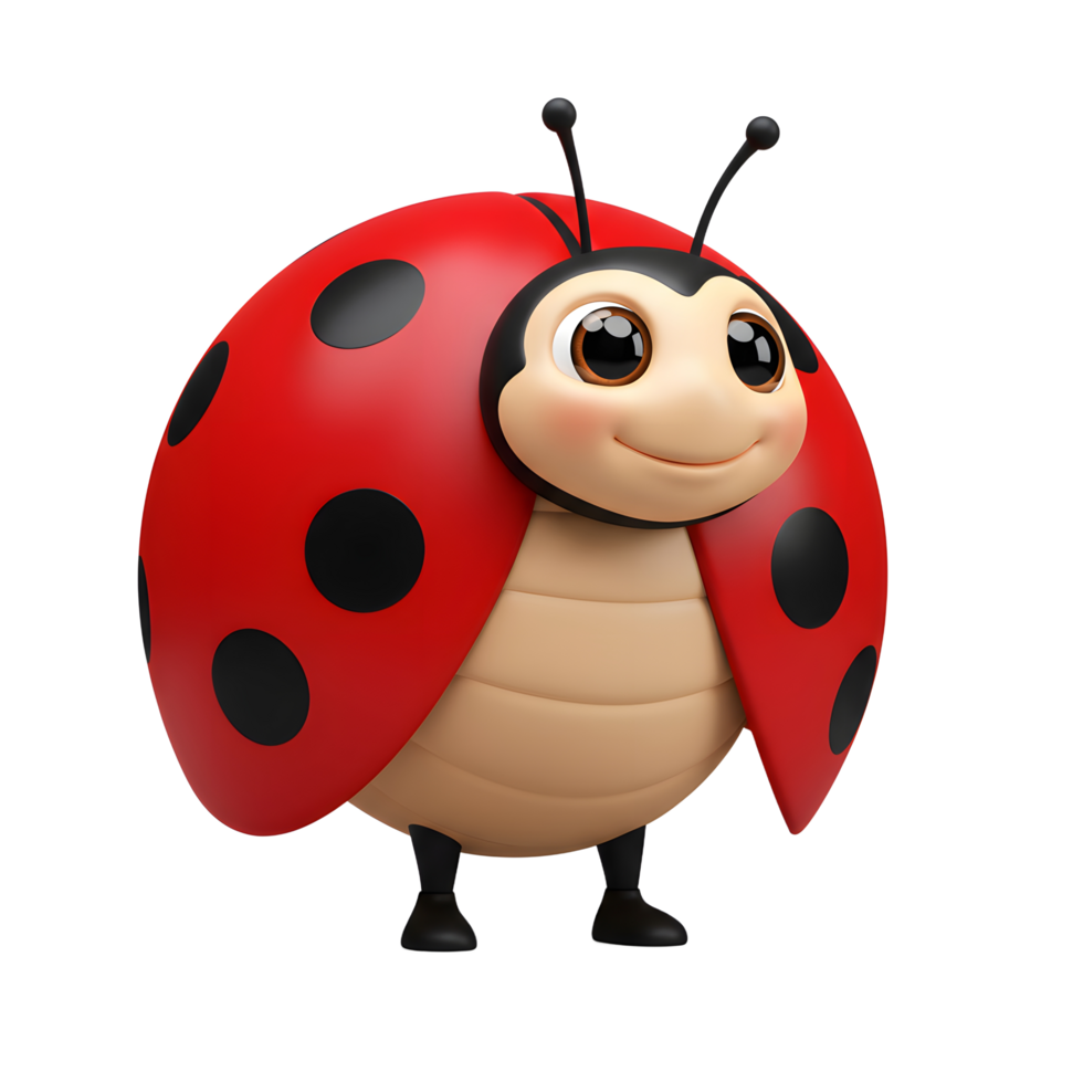 A cute, chubby ladybug smiles sweetly. Its bright red shell, dotted with black, contrasts with its creamy underbelly. A charming, happy image png