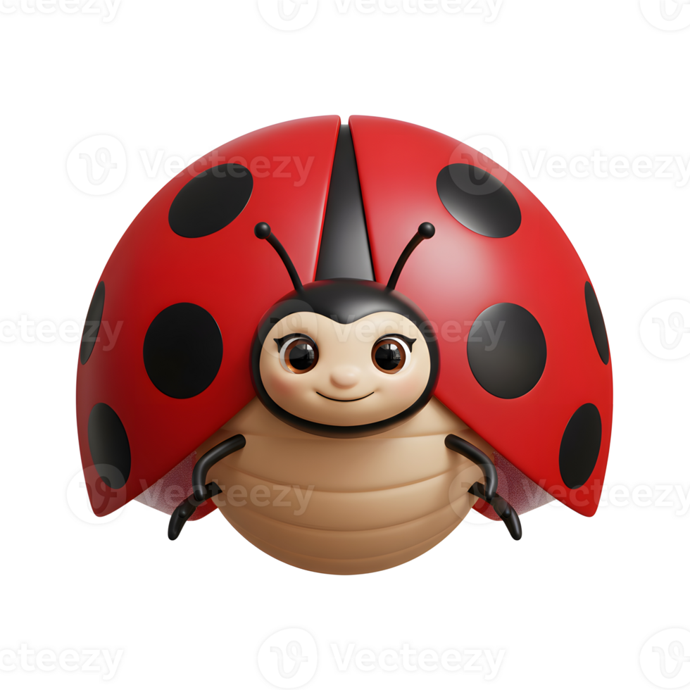 Meet this charming ladybug Its big eyes and cute smile bring joy. A delightful 3D rendering with vibrant colors and a friendly mood. png