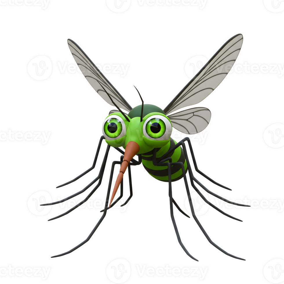 A cheerful green mosquito with big, expressive eyes zooms into view Its long legs and translucent wings add to its whimsical charm. png