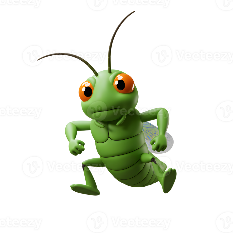 A charming, green grasshopper leaps into view, its orange eyes wide and expressive. A cheerful, cartoon style adds to the fun png