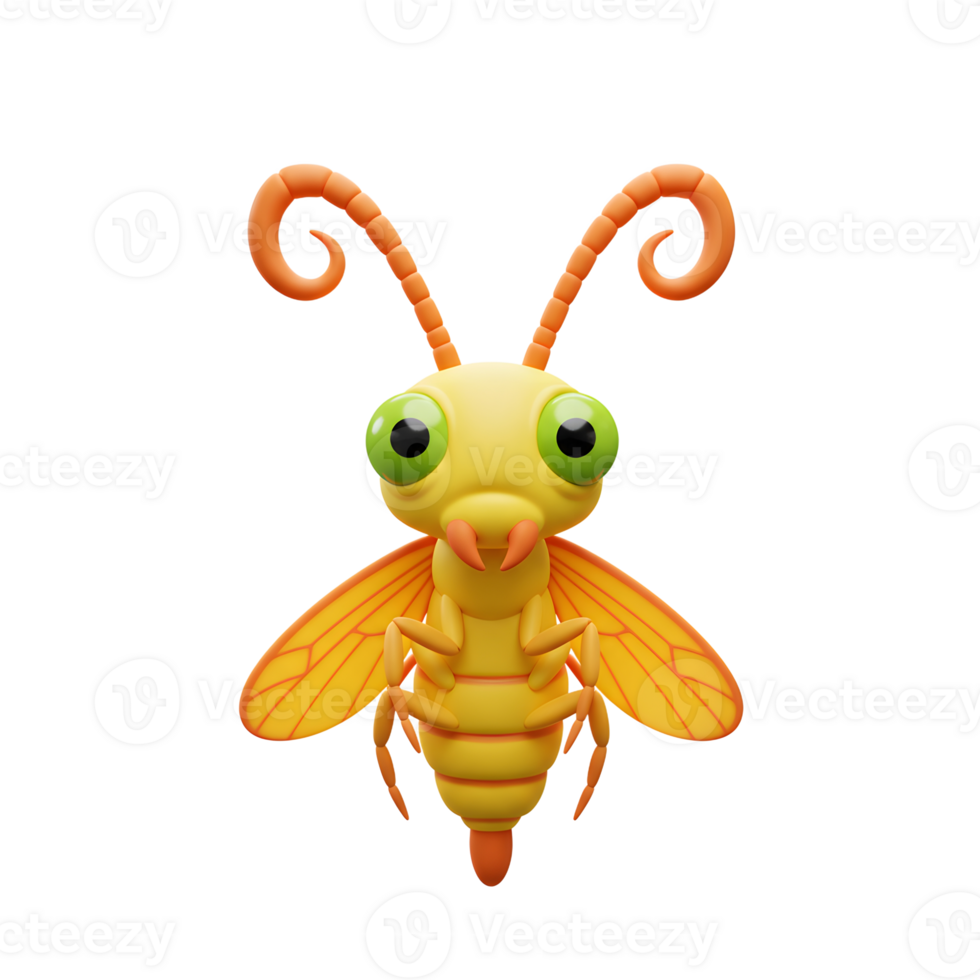 A cute, friendly bee smiles with big eyes Yellow body, orange antennae, and playful wings create a charming, whimsical scene. png