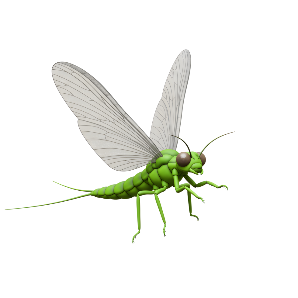 Green Mayfly Insect Illustration with Delicate Wings on White Background png