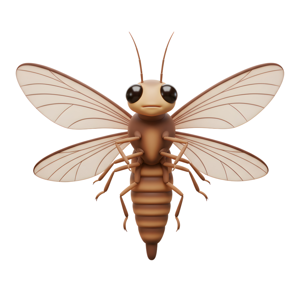 Meet this charming, cartoon insect Its large, expressive eyes and delicate brown wings create a whimsical, friendly feel. A delightful image png