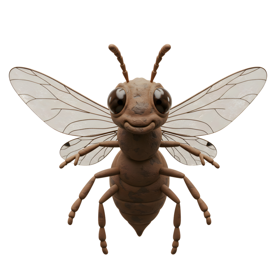 A cute, clay-like bee floats gently, its textured body and translucent wings creating a charming, whimsical scene. Enjoy this delightful image png