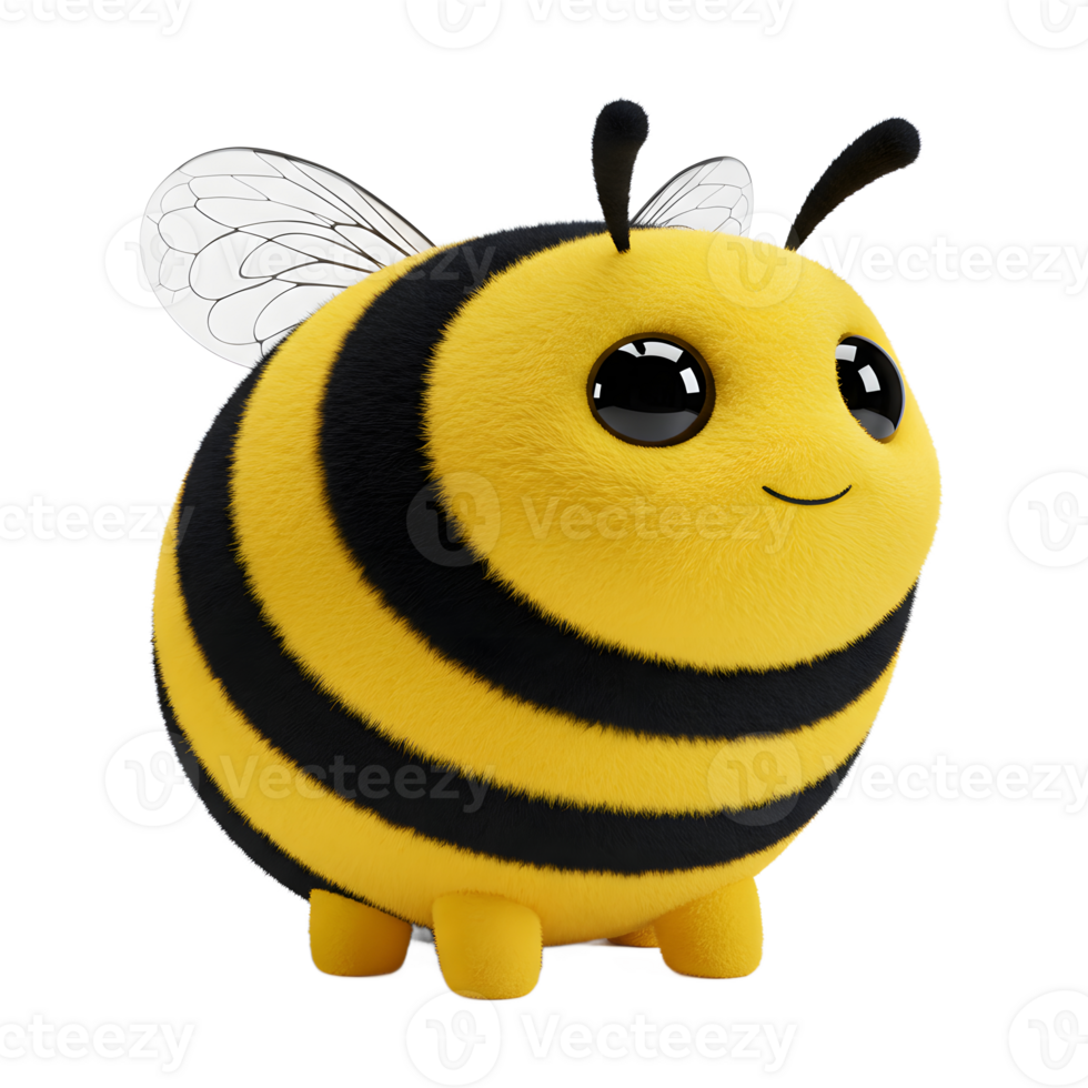 Meet this cute, fluffy bee Its round body, big eyes, and striped pattern create a heartwarming, friendly vibe. Perfect for kids' content png
