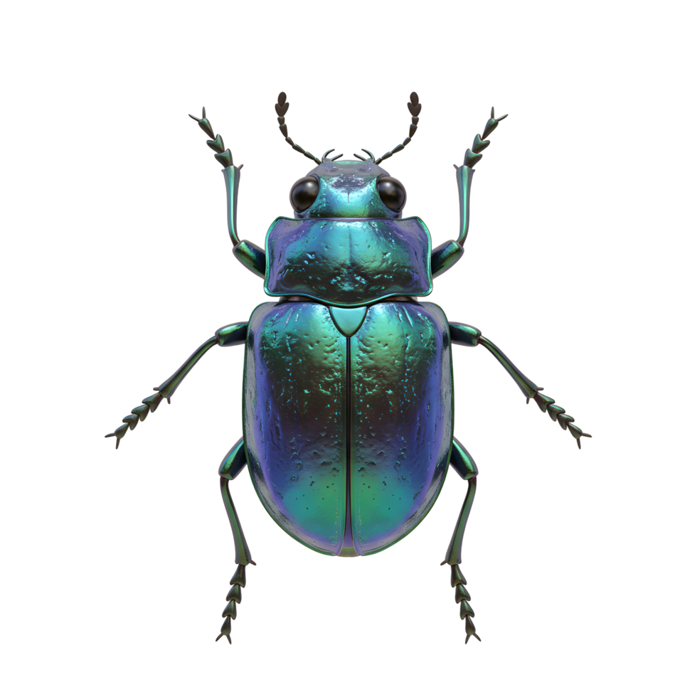 A captivating close-up reveals a jewel beetle's stunning iridescent carapace, shimmering with green and blue hues. Its intricate details and polished surface create a mesmerizing image. png