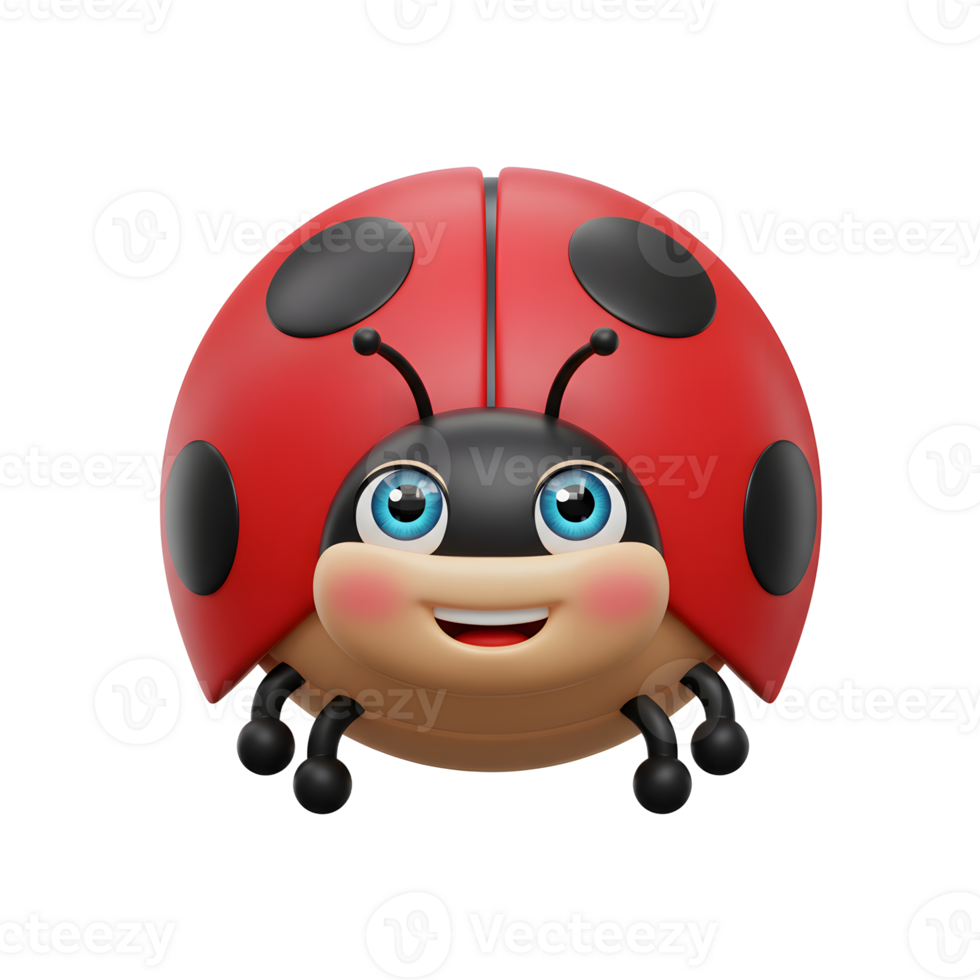 A happy ladybug smiles warmly Its shiny red shell and big blue eyes create a joyful, cartoonish charm. Perfect for kids png