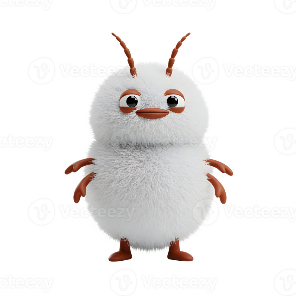 Meet this adorable, fluffy white creature Its tiny brown arms and antennae add a unique touch. A sweet and playful character, perfect for kids png