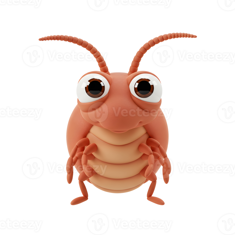 Meet this charming cartoon cockroach Big eyes and a segmented body create a cute, friendly character. Its orange hue and playful pose evoke a sweet and gentle mood. png