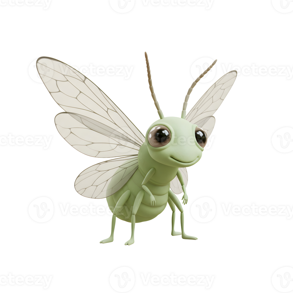 Meet this charming cartoon grasshopper Its large, expressive eyes and delicate, translucent wings create a sweet and whimsical feel. A delightful image png