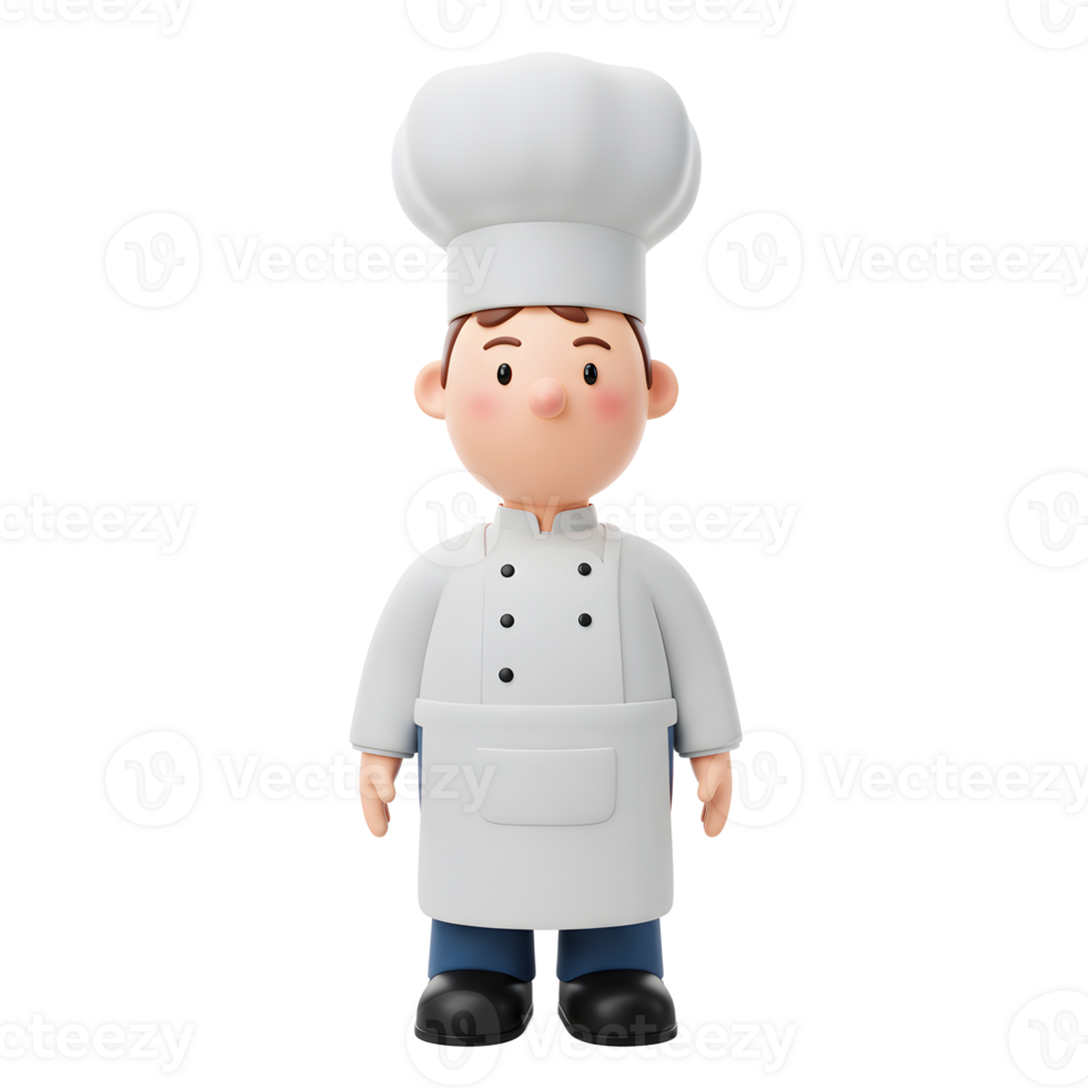 A friendly cartoon chef stands ready, his pristine white uniform and tall chef's hat exuding culinary charm and warmth. Simple yet expressive, he's perfect for food-related projects. png