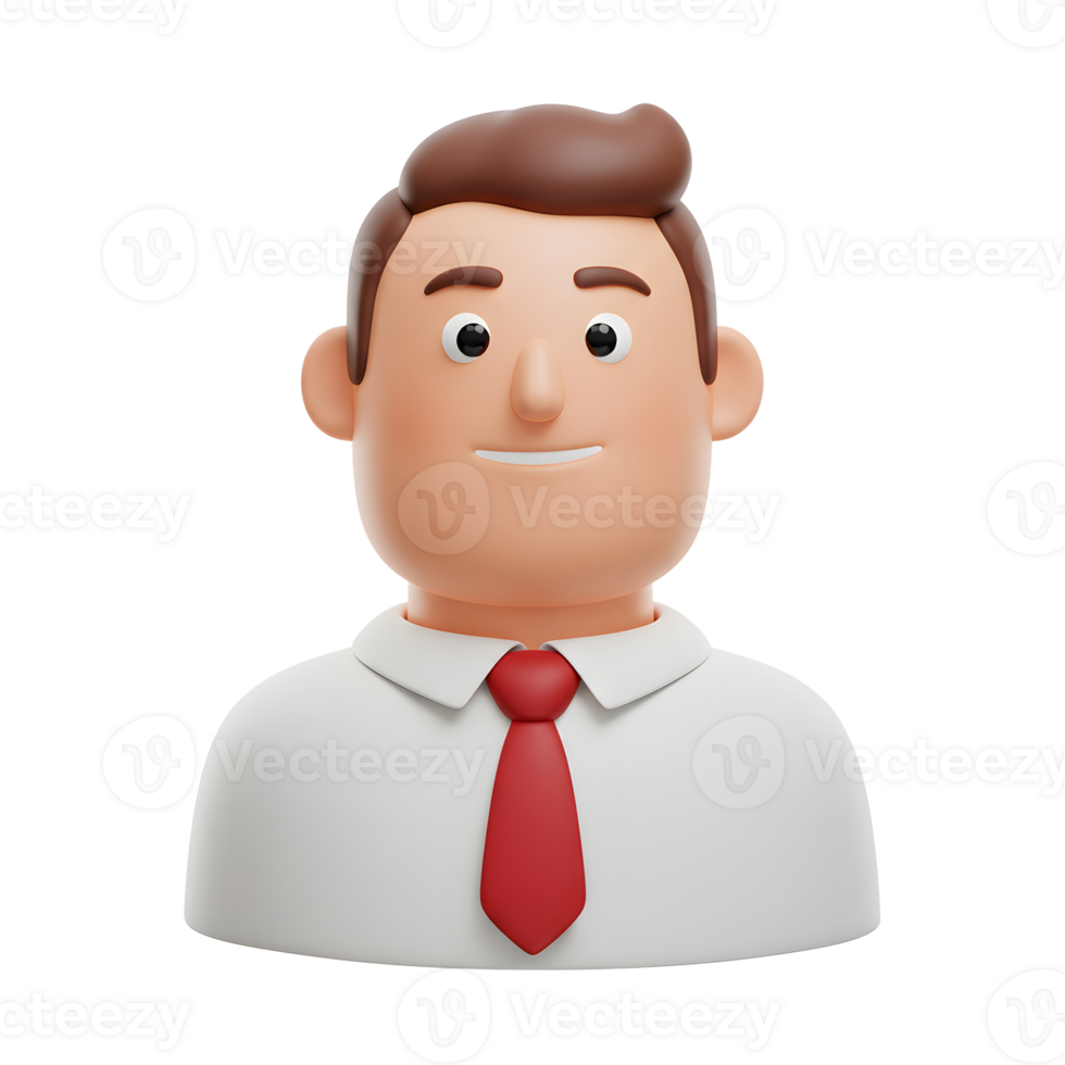A cheerful cartoon businessman smiles warmly. His 3D-style features and red tie create a friendly, approachable image. png