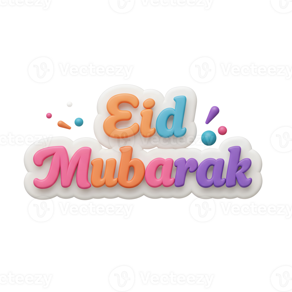 Joyful Eid Mubarak message Pastel 3D lettering pops against a white background, adding a cheerful and celebratory feel. png
