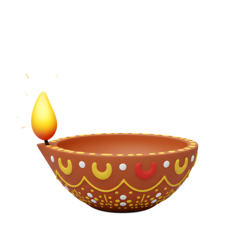 A vibrant, hand-painted clay diya glows warmly, its intricate design reflecting a joyful, celebratory mood. Perfect for Diwali png