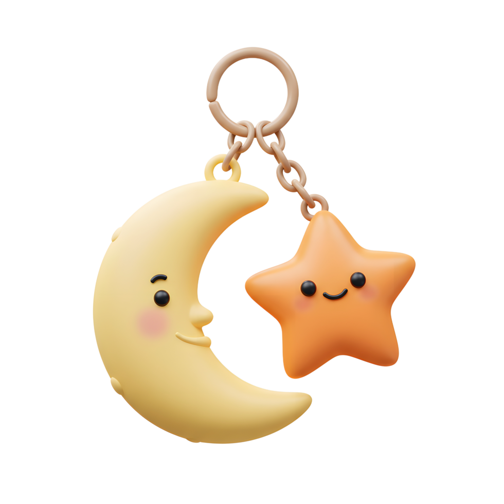 une mignonne porte-clés avec une souriant lune et étoile, ouvré dans une charmant 3d style. parfait pour ajouter une toucher de fantaisie à votre clés png