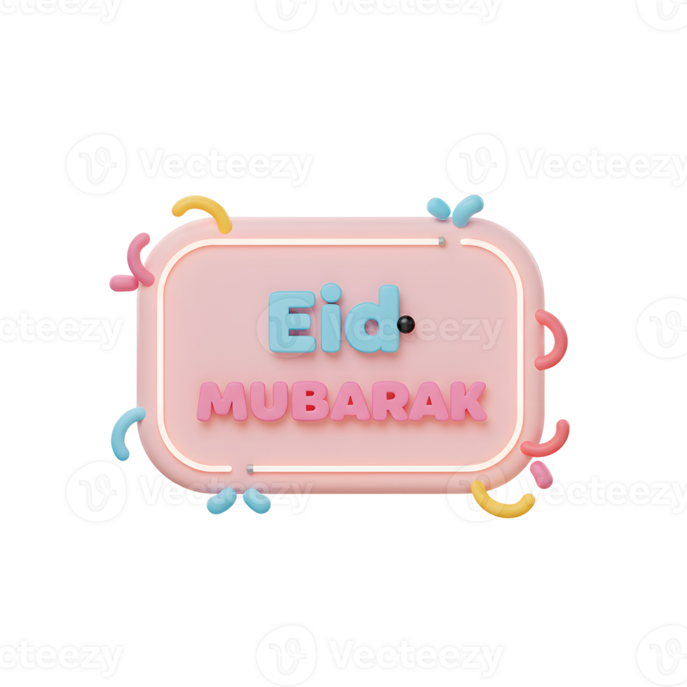 A cheerful Eid Mubarak message pops against a soft pink background, surrounded by playful pastel shapes. The festive mood is bright and celebratory png