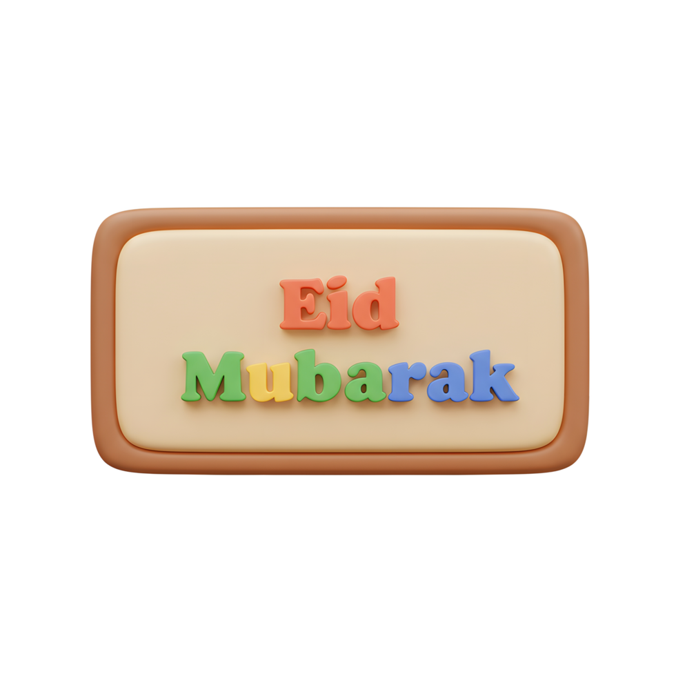A cheerful Eid Mubarak message pops with color The playful 3D letters on a beige background create a warm, celebratory mood. png