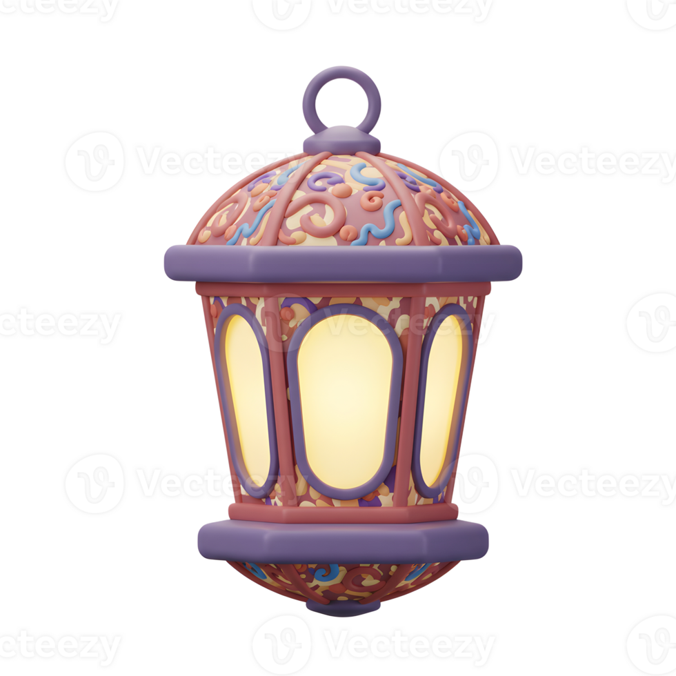 A charming, illuminated Ramadan lantern glows softly, its playful 3D design featuring intricate, colorful patterns. Warm and festive png