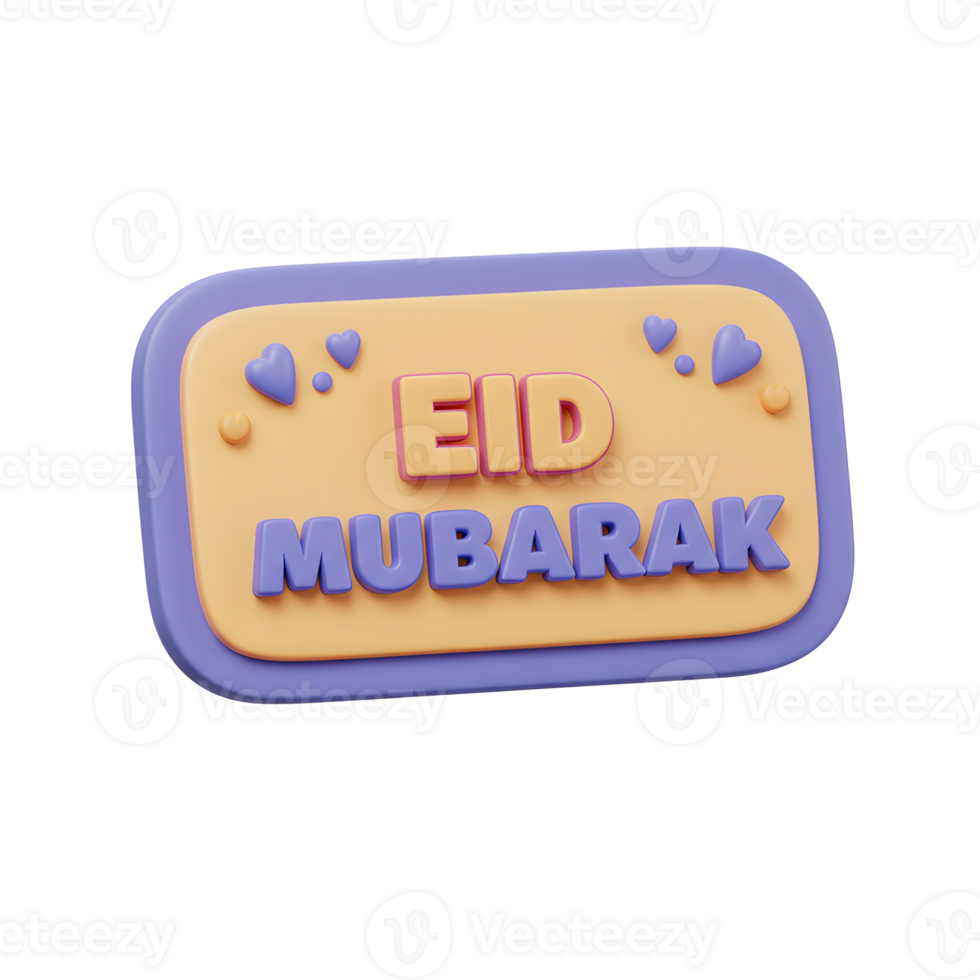 A cheerful Eid Mubarak message Pastel colors and bubbly 3D lettering create a festive, joyful mood. Perfect for greetings png