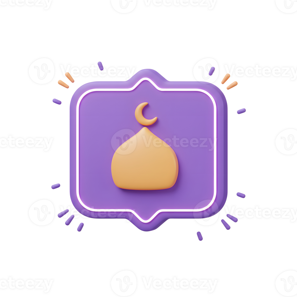 A charming 3D rendering showcases a golden Islamic dome icon, elegantly set within a purple square frame. The mood is serene and celebratory. png