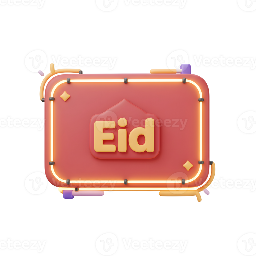 Celebrate Eid with this cheerful 3D design A warm-toned neon sign displays 'Eid' within a playful, modern frame. Festive and bright png