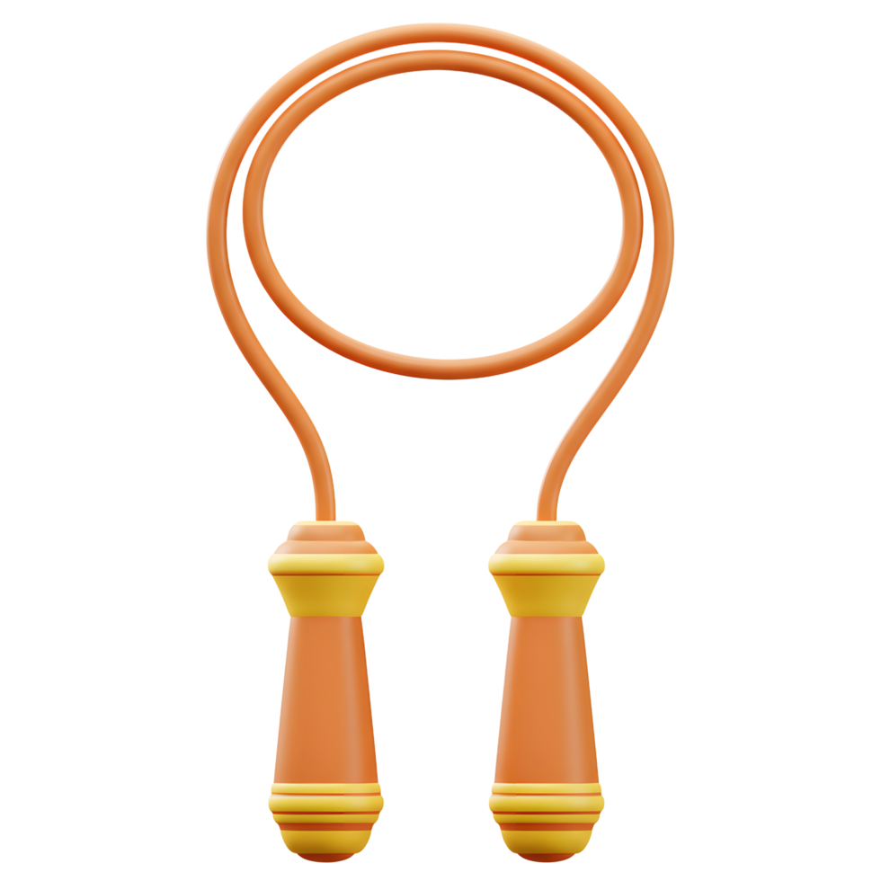 A cheerful orange jump rope with yellow accents, rendered in a playful 3D cartoon style. Perfect for kids' fitness png