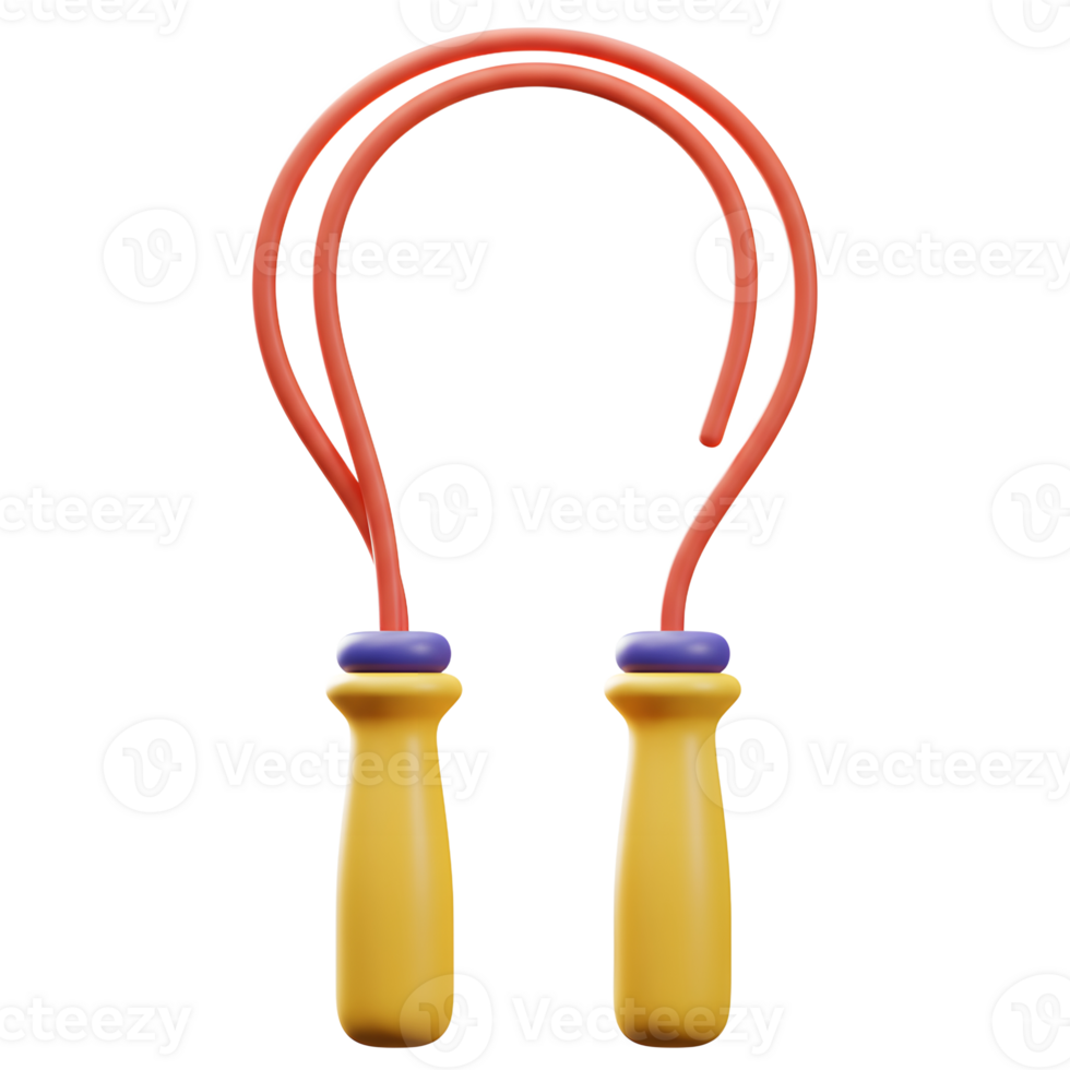 A cheerful jump rope with vibrant red cords and sunny yellow handles stands ready for playtime. Its playful design adds a pop of color, creating a fun and energetic mood. png