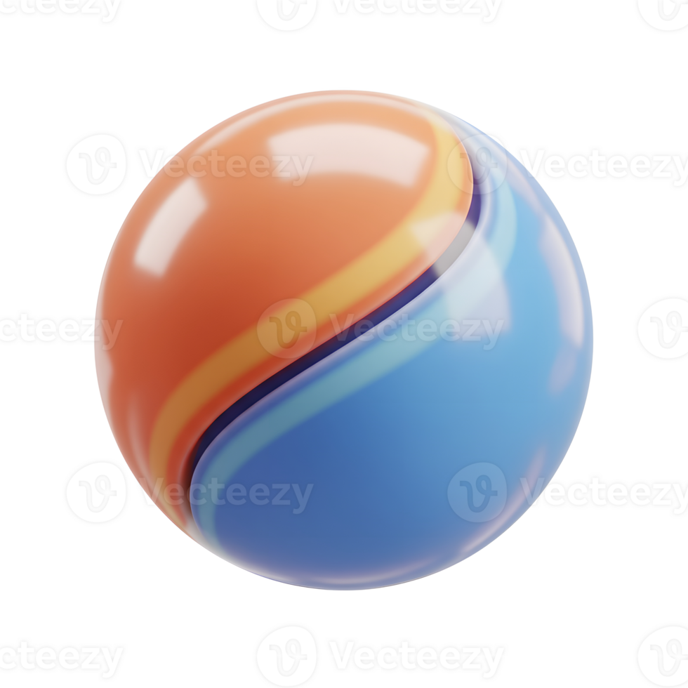 A captivating sphere, half vibrant orange, half serene blue, features soft pastel swirls. Smooth, glossy surface calming, minimalist aesthetic. png
