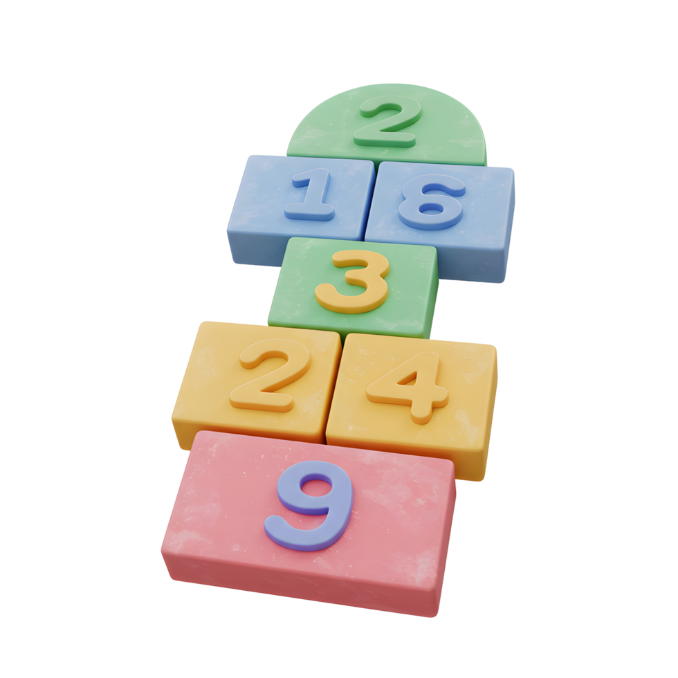 A charming hopscotch game made of soft, pastel-colored blocks, each with a number, creates a cheerful and playful scene. Perfect for kids png