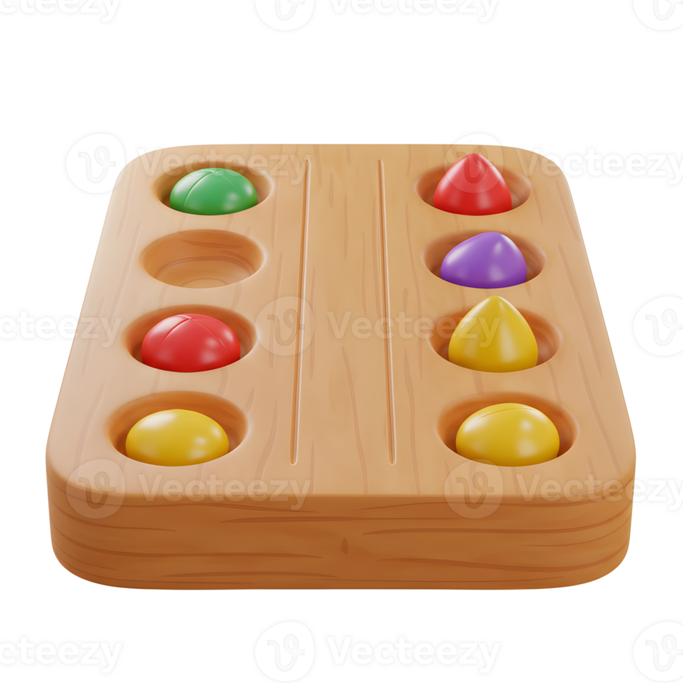 A cheerful wooden game board holds colorful round and teardrop pegs, ready for a fun and engaging playtime. Bright colors and smooth wood create a happy atmosphere. png