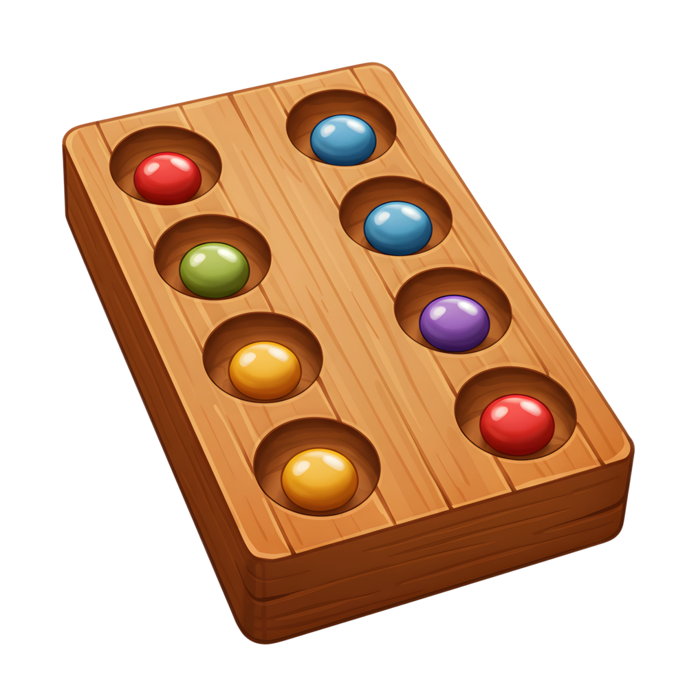 A charming cartoon illustration shows a wooden game board with colorful marbles. The cheerful scene evokes a playful, nostalgic mood. png