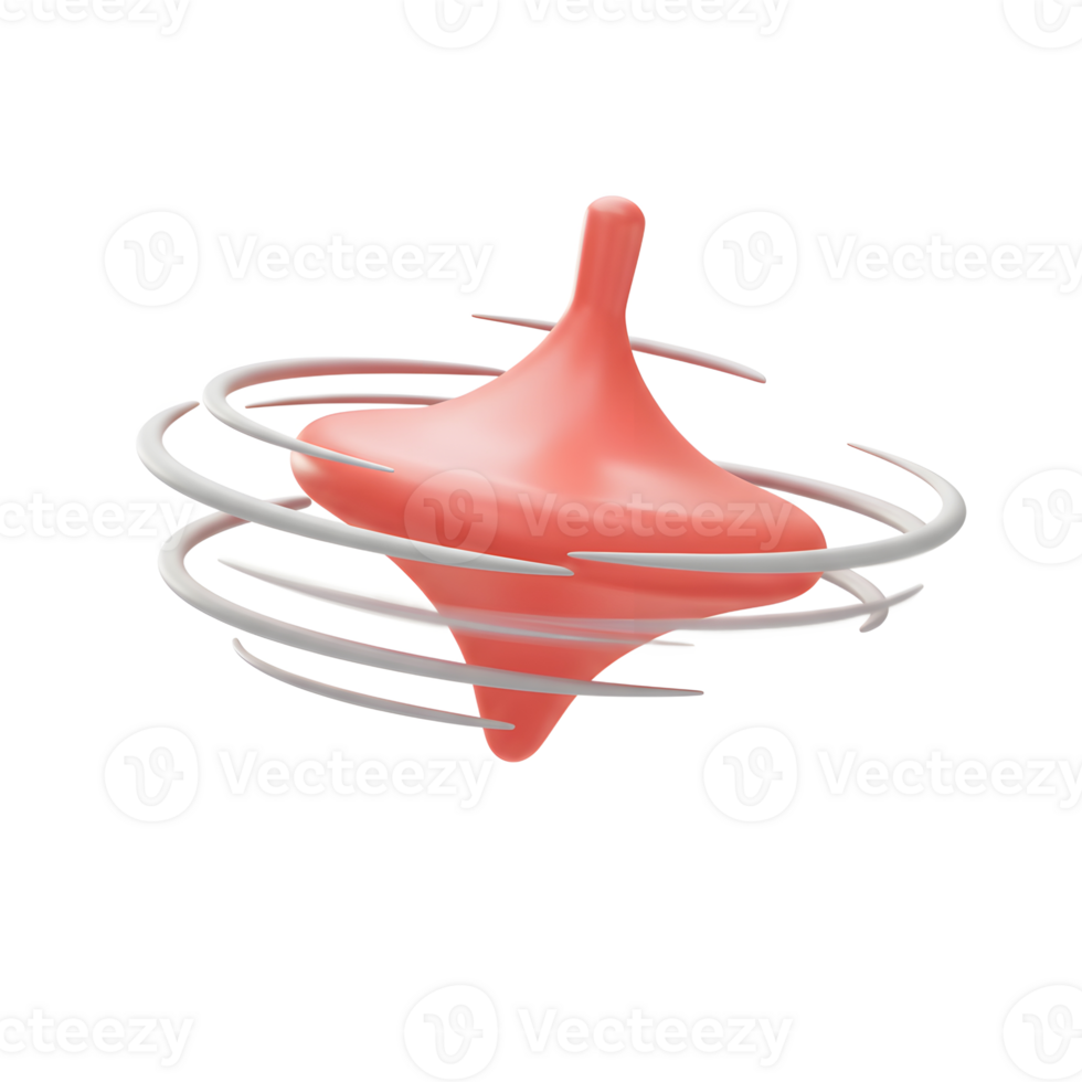 A vibrant coral-colored spinning top, elegantly depicted in motion, with blurred white trails showcasing its dynamic spin. A sense of playful energy fills the scene. png