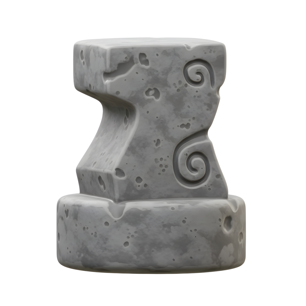 A weathered grey stone column, shaped like an hourglass, stands proudly. Intricate spiral carvings adorn its surface, adding a touch of ancient mystery. Its texture is rough and timeworn. png