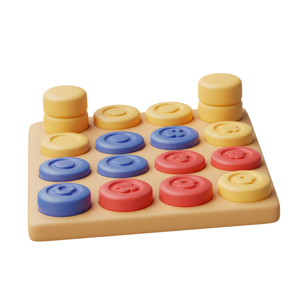 A cheerful Connect Four game in soft pastel hues. Round tokens, stacked and in play, sit on a light beige board. A sweet, fun scene png