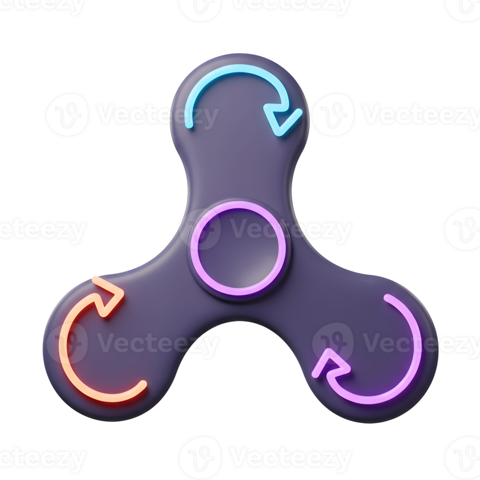 A captivating purple spinner with vibrant neon arrows. Smooth curves and glowing lights create a dynamic, playful mood. png