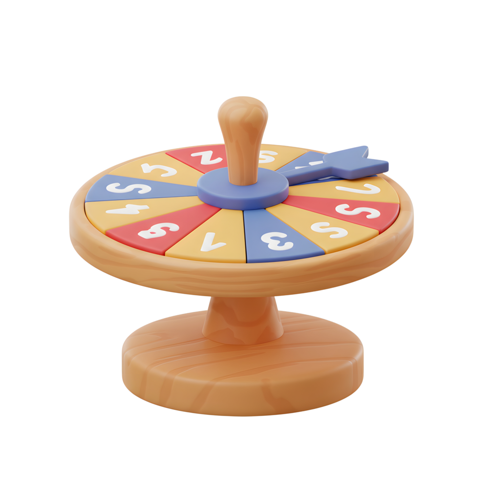 A charming wooden spinner toy features colorful numbered segments and a playful arrow. Perfect for learning numbers and adding fun to playtime png