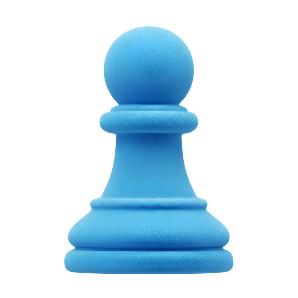A single, serene blue chess pawn stands against a stark white background. Its smooth, matte texture and simple form create a calming, minimalist image. png