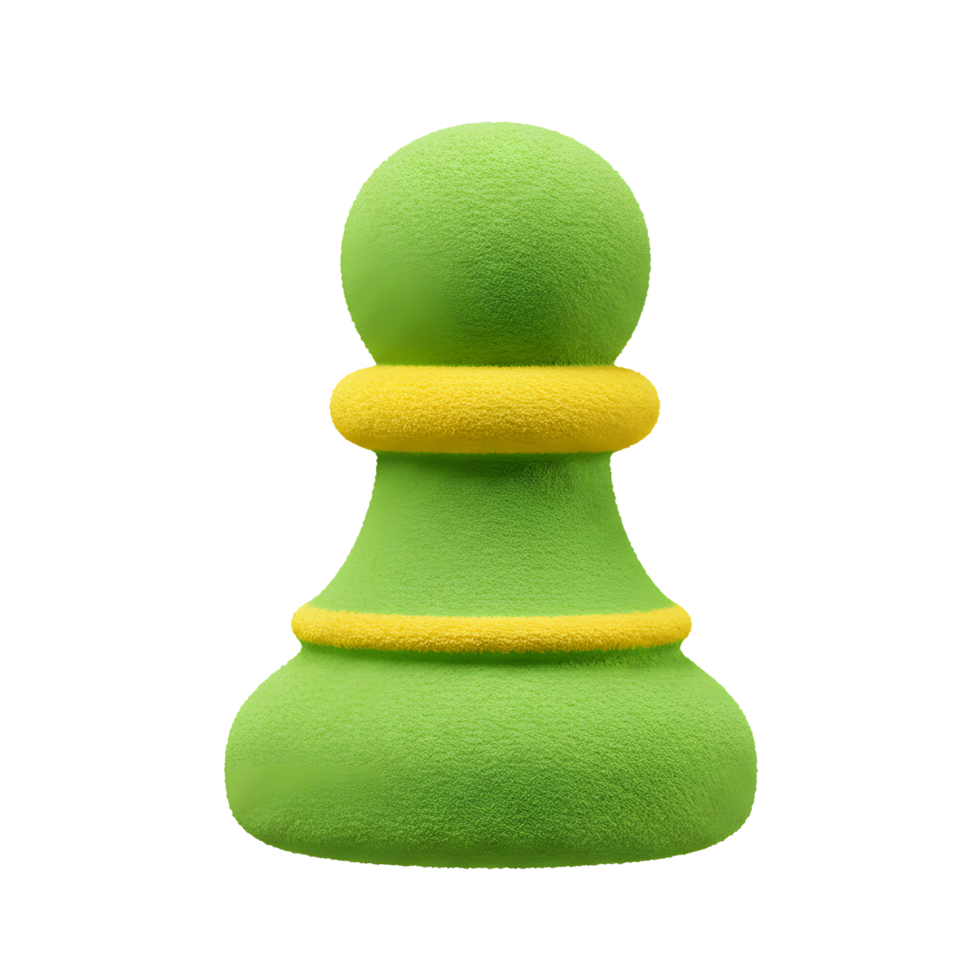 A charming, lime green chess pawn stands out with its soft texture and cheerful yellow accents. The playful design evokes a sense of fun and whimsy. png