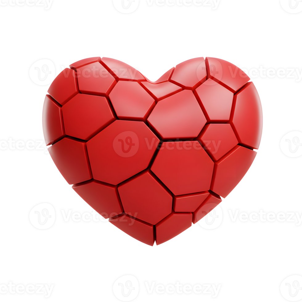 A shattered red heart, rendered in a polygonal style, evokes a sense of heartbreak and sorrow. The geometric design contrasts with the emotional subject matter. png