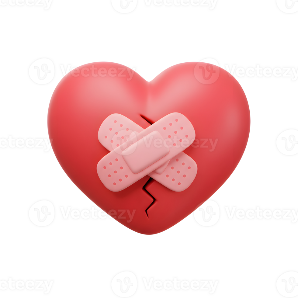 A cracked heart, mended with delicate band-aids, evokes a poignant mood of vulnerability and healing. Simple yet powerful. png