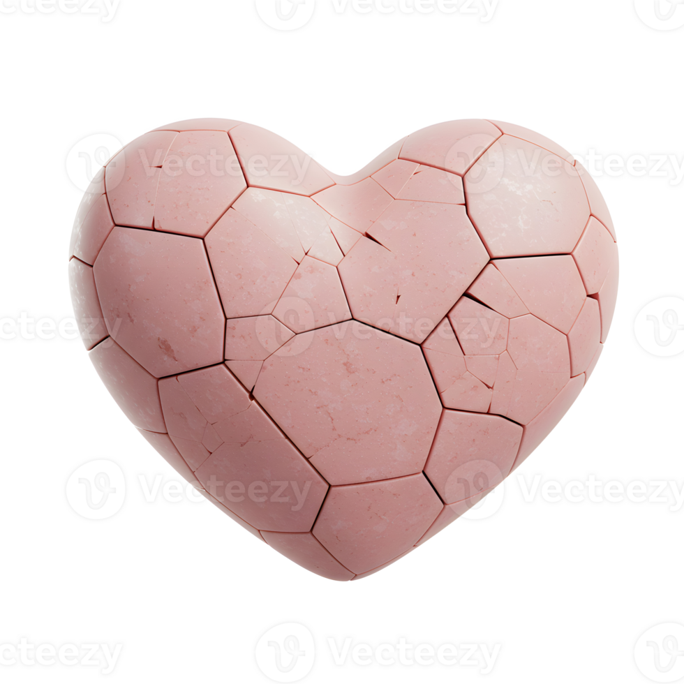 A pale pink heart, fractured into geometric polygons, evokes a sense of heartbreak and fragility. The subtle texture adds depth to its melancholic beauty. png