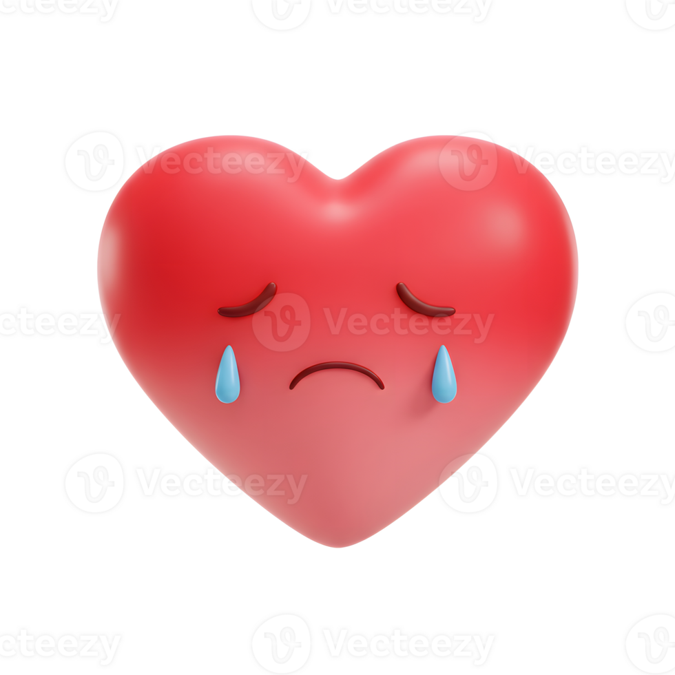 A 3D-rendered heart emoji weeps tears, conveying sadness and heartbreak. Its smooth, glossy texture and soft color gradient add to its emotional impact. Heartfelt and poignant. png