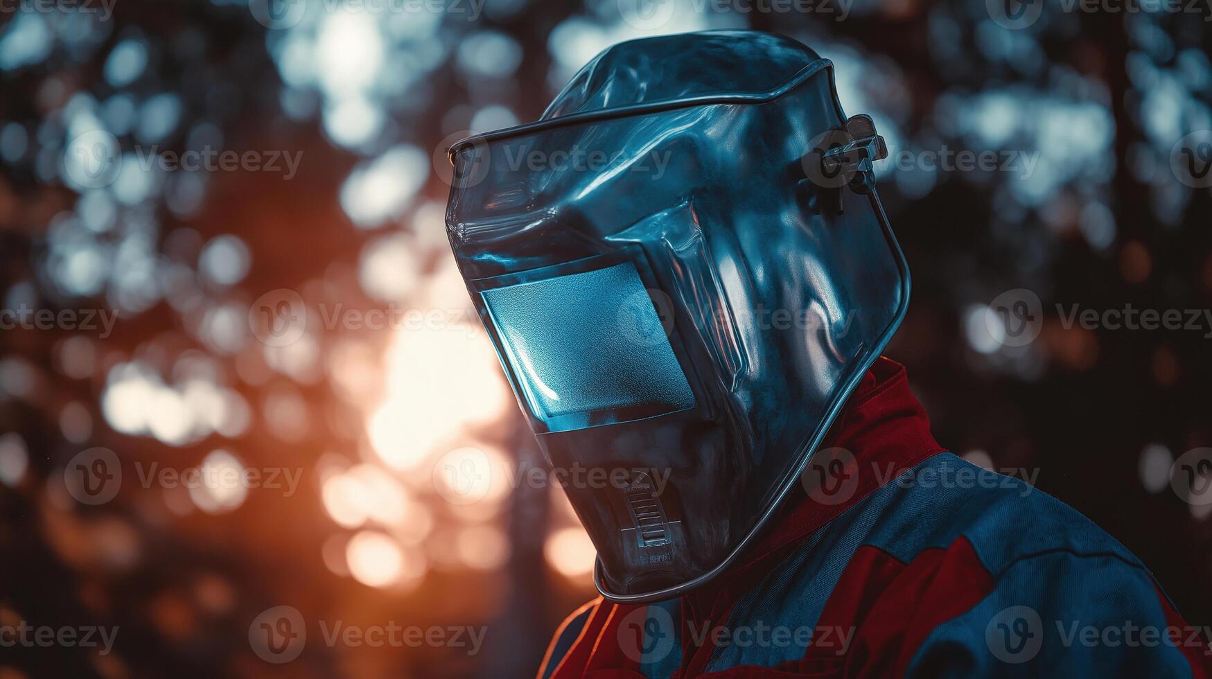 Labour Day. Protective helmet reflecting sunset light photo