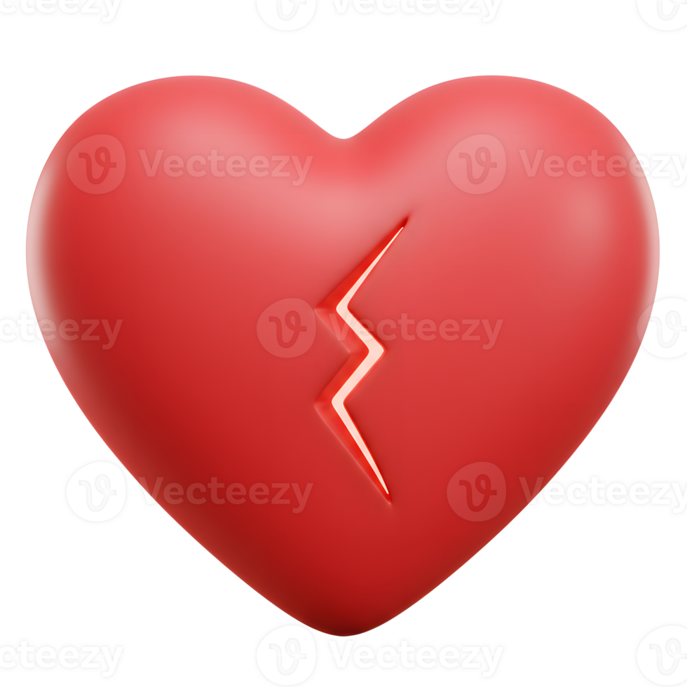 A smooth, red heart with a single, sharp crack. The clean lines and simple design evoke a sense of sadness and heartbreak. png