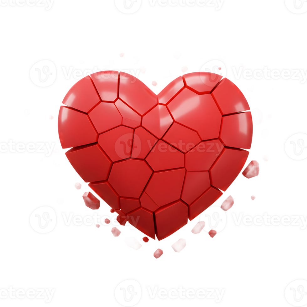 Red Broken Heart Symbolizing Pain and Loss Floating on White Background png